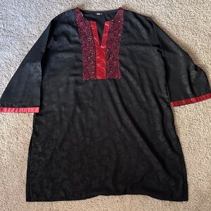 Black Tunic with Red Embroidery